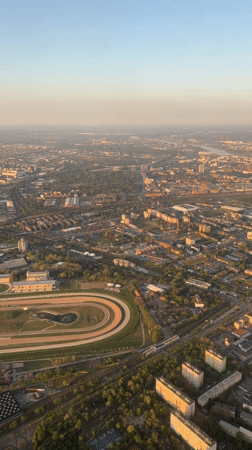 Aerial view captures Budapest racetrack at dusk
