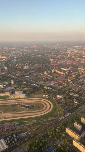 Aerial view captures Budapest racetrack at dusk