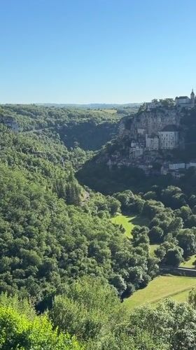 Elevated view captured of Rocamadour valley on sunny day