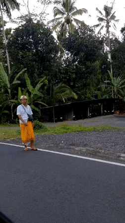 Traditional Balinese procession through the streets of Tampaksiring
