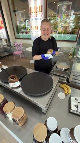 Crepe stand in action at a Varna street food spot