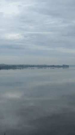 Morning views of Votkinsk Reservoir under cloudy skies documented