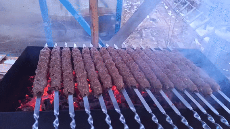 Outdoor barbecue with meat skewers observed in Nizhnevartovsk