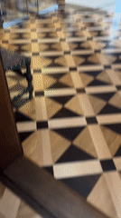 Hermitage interiors: parquet floors, blue walls, ornate ceiling fresco