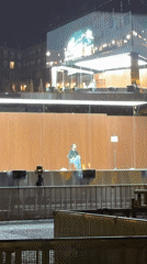Nighttime video event staged at Madrid's Plaza Mayor
