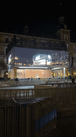 Nighttime video event staged at Madrid's Plaza Mayor