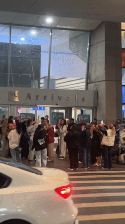 Crowd celebrates at Yerevan airport arrivals entrance