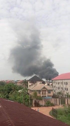 Dark smoke plume rises over Nkpor Nigeria residential area