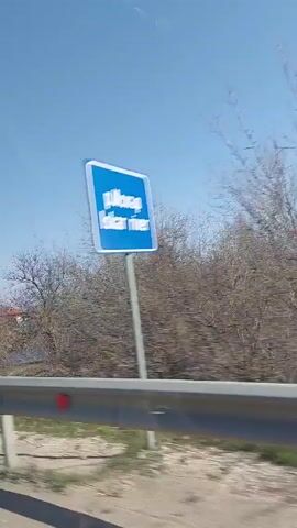 The video shows a moving car driving over a bridge. The bridge has metal railings. On either side of the bridge, there are trees without leaves. The water of the river or lake below is visible. The sky is clear and blue. There is a streetlight on the bridge.