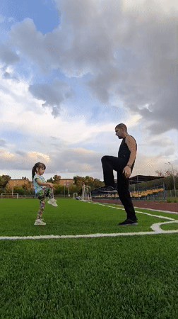 Playtime on a turf field in Karaganda, Kazakhstan