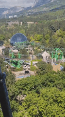Elevated views captured of Ukrainian coastal town and theme park