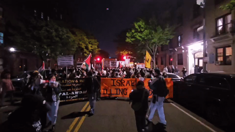 Nighttime pro-Palestinian demonstration marches through New York streets