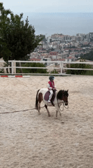 Young rider practices on pony in Montenegro arena