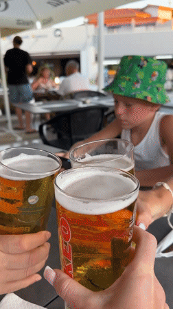 Beers raised at a Peyia café as the afternoon winds down