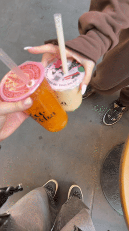 Friends enjoy bubble tea at Yerevan cafe