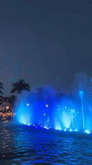 Nighttime fountain light show in Salou, Spain
