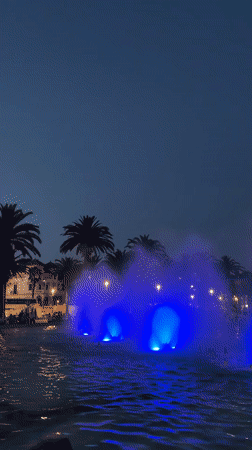 Nighttime fountain light show in Salou, Spain