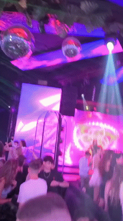 Late-night crowd dances under disco balls in Sofia nightclub
