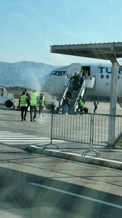 Turkish Airlines flight arrives at Podgorica Airport Montenegro