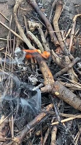 This media file captures a series of natural scenes, likely in Ebuwana, Nigeria. The first clip shows a close-up of smoldering branches and ash on the ground, indicating a recent fire or campfire. The flames are small and orange, with wisps of smoke rising. The ground is covered with dry leaves and twigs, suggesting a natural, outdoor setting.

The second clip shifts to a more vibrant scene, focusing on a dark, textured surface, possibly a rock or soil, with lush green grass growing in the background. A small, light green object, perhaps a leaf or an insect, rests on the dark surface. This shot emphasizes the details of the local flora and ground texture.

The third and fourth clips present a sweeping panoramic view of a lush, green, hilly landscape. The hills are densely covered with vegetation, including what appear to be palm trees. The terrain is varied, with some areas showing signs of cultivation or cleared patches. The sky is a pale blue with scattered white clouds, suggesting fair weather. The perspective from a higher vantage point emphasizes the vastness and natural beauty of the region. The final shot is similar to the previous two, offering a wide view of the green hills under a cloudy sky, with tall green grass in the foreground.

There is no visible text within the media file. The overall impression is one of natural landscapes, possibly experiencing warm and humid weather, with evidence of both natural processes like fire and the presence of life in the vegetation. The transition from a close-up of a fire's aftermath to expansive natural vistas creates a sense of exploring the environment.