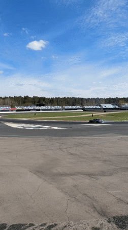 Car performs drift demonstration at Myachkovo racetrack