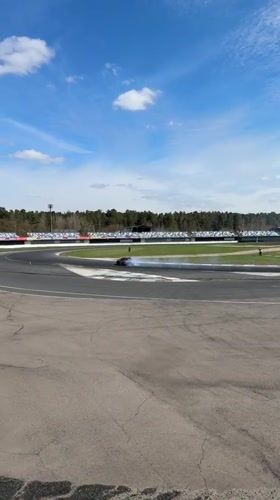 Car performs drift demonstration at Myachkovo racetrack
