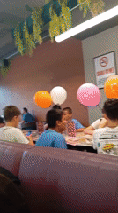 Birthday gathering at a Konyaaltı restaurant, balloons and food in view