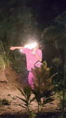 Fire performer works a full set in Vashisht at night