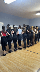 Dance group performs synchronized routine in Bulgarian studio