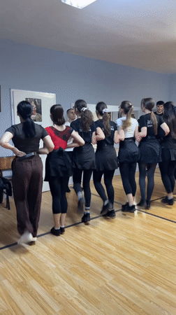 Dance group performs synchronized routine in Bulgarian studio