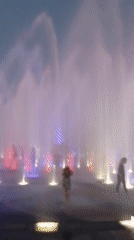 Nighttime fountain light show draws a crowd in Komsomolsk-on-Amur