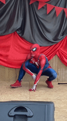 Spider-Man costumed performer entertains crowd at Buenos Aires outdoor event