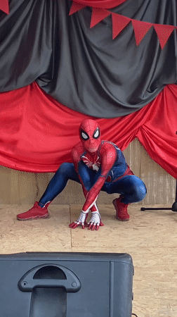 Spider-Man costumed performer entertains crowd at Buenos Aires outdoor event