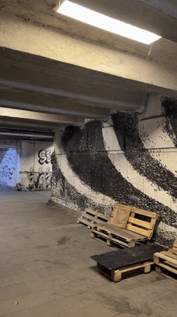 Street art underpass and the leaning Clock Tower, Tbilisi