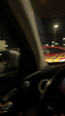 Nighttime car meet features Lightning McQueen Porsche, luxury vehicles