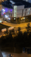 Moscow neighborhood at dusk, from above and street level