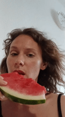 Lazy afternoon at home: selfies, curtains, and watermelon.