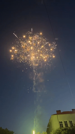 Fireworks display lights up evening sky over Nedialsko, Bulgaria