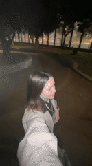 Woman walks through Tel Aviv park at night