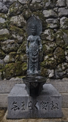 Early morning documentation of Buddhist statues and railway in Kyoto