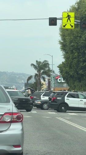 LAPD vehicles block Los Angeles intersection Thursday evening