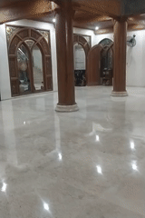Evening prayers and nighttime streets around a mosque in Kedung