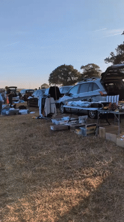 Early morning car boot sale across a sunny Claverley field