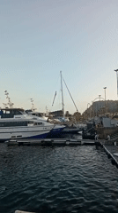 Columbus Monument and Barcelona waterfront at dusk