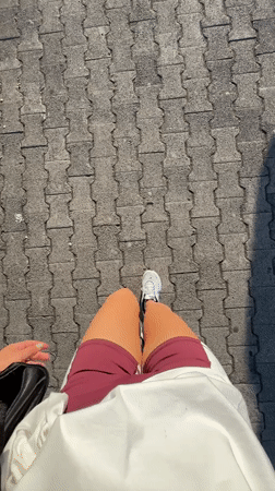 Pedestrian walks on brick paving in Bar, Montenegro