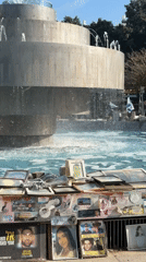 Public memorial observed near concrete fountain in Tel Aviv