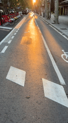 Morning scenes: bike lane sunrise and vintage sheet music