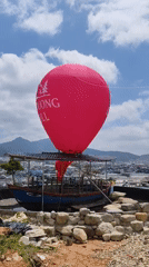 Red hot air balloon installation spotted at Vietnamese hill resort