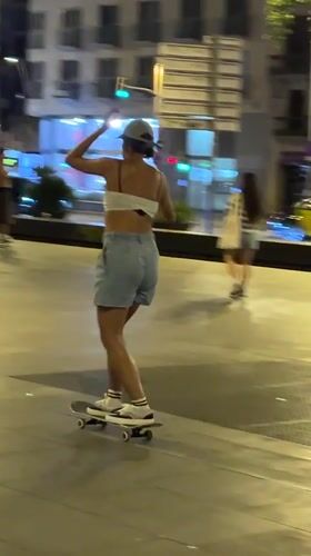 Night skate session in a Barcelona plaza