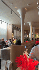 Morning dining scene captured at busy Moscow restaurant